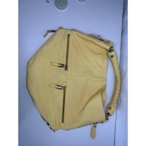 Stuart Weitzman Yellow Leather Hobo Shoulder Bag Braided Strap with Dust Bag